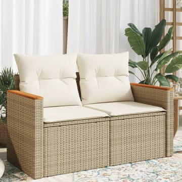 Vidaxl Vrtna sofa s jastucima, dvosjed, bež, poli ratan