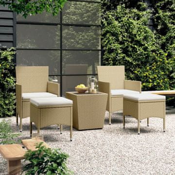 Vidaxl Vrtni bistro set od 5 dijelova, PE ratan, kaljeno staklo, bež
