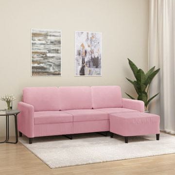 Vidaxl Trosjed s podnožjem, roza, 180 cm, baršun