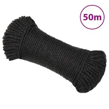 Vidaxl Radno uže, crno, 3 mm, 50 m, polipropilen
