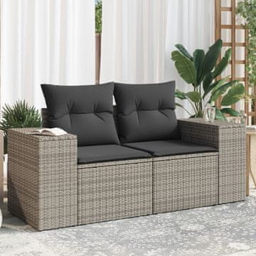 Vidaxl Vrtna sofa s jastucima, dvosjed, siva, poli ratan