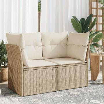 Vidaxl Vrtna sofa s jastucima, dvosjed, bež, poli ratan