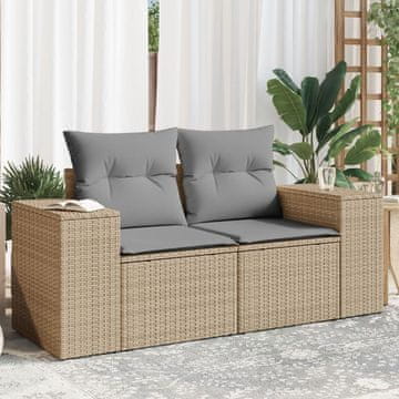 Vidaxl Vrtna sofa s jastucima, dvosjed, bež, poli ratan