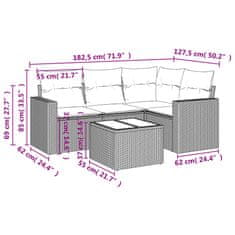 Vidaxl 5-dijelna vrtna garnitura od poliratana s jastucima crna