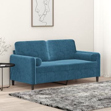 Vidaxl Dvosjed s jastucima, plava, 140 cm, baršun