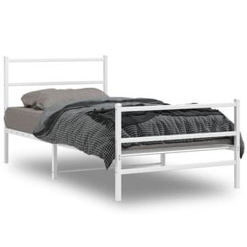 Vidaxl Metalni okvir kreveta s uzglavljem i podnožjem bijeli 107x203 cm