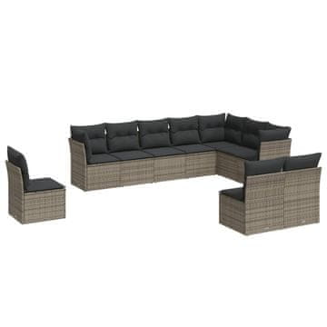 Vidaxl 10-dijelni set vrtnih sofa od poliratana s jastucima sivi