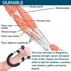 Netscroll Pripomoć za jačanje prstiju, dlanova i podlaktica, ergonomski, za sportaše, ured i kućnu upotrebu, prijenosan i izdržljiv, WristPower