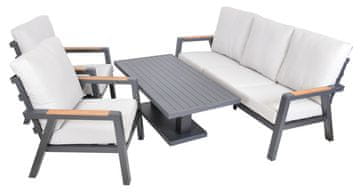 Rojaplast BUDAPEST ELEGANCIJA - Aluminijska Set Sofa, 2 Fotelje, Stol, Grafit/Sv.Siva