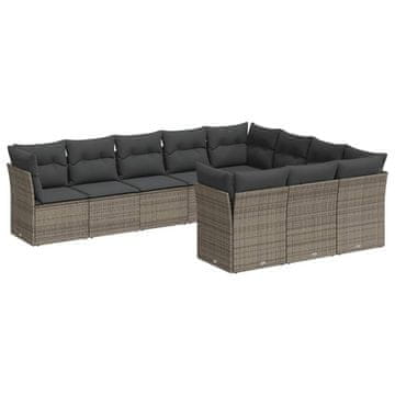 Vidaxl 10-dijelni set vrtnih sofa od poliratana s jastucima sivi