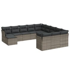 Vidaxl 12-dijelni set vrtnih sofa od poliratana s jastucima sivi