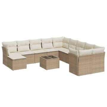 Vidaxl 12-dijelni set vrtnih sofa od poliratana s jastucima bež