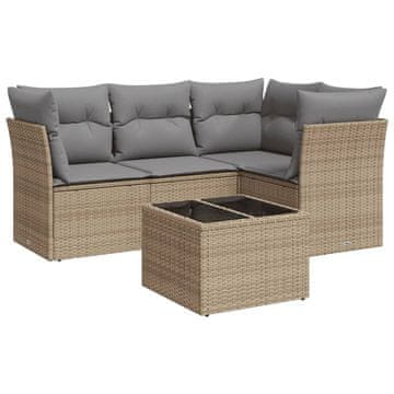Vidaxl 5-dijelni vrtni set sofa s jastucima bež od poliratana