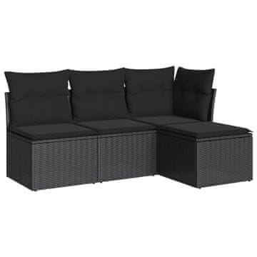 Vidaxl 4-dijelni set vrtnih sofa od poliratana s jastucima crni