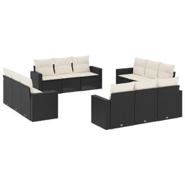 Vidaxl 12-dijelni set vrtnih sofa od poliratana s jastucima crni