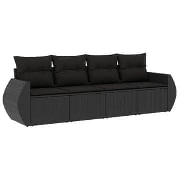 Vidaxl 4-dijelni set vrtnih sofa od poliratana s jastucima crni