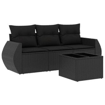 Vidaxl 4-dijelni set vrtnih sofa od poliratana s jastucima crni