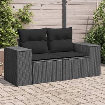 Vidaxl Vrtna sofa s jastucima, dvosjed, crna, poli ratan