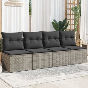 Vidaxl Vrtna sofa s jastucima, za 4 osobe, siva, poli ratan