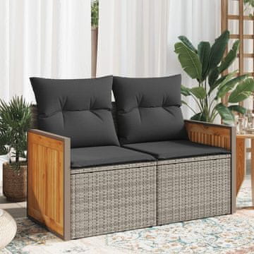 Vidaxl Vrtna sofa s jastucima, dvosjed, siva, poli ratan