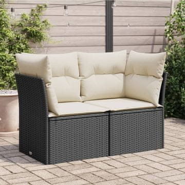 Vidaxl Vrtna sofa s jastucima, dvosjed, crna, poli ratan