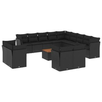 Vidaxl 14-dijelni set vrtnih sofa s jastucima poliratan crni