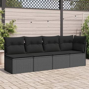 Vidaxl Vrtna sofa za 4 osobe s jastucima, crna, poli ratan