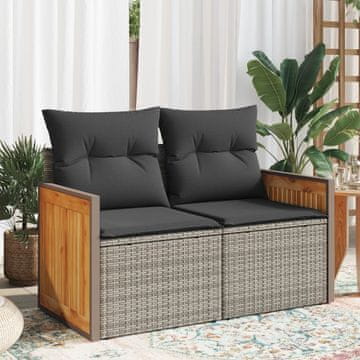 Vidaxl Vrtna sofa s jastucima, dvosjed, siva, poli ratan