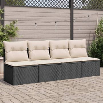 Vidaxl Vrtna sofa za 4 osobe s jastucima, crna, poli ratan