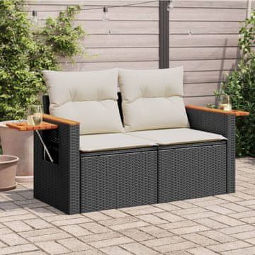 Vidaxl Vrtna sofa s jastucima, dvosjed, crna, poli ratan