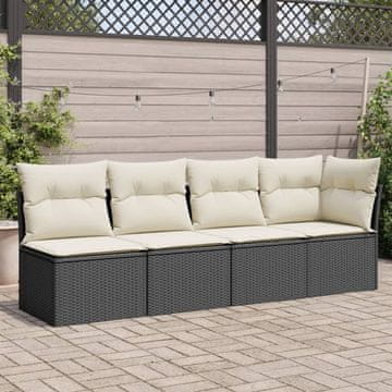 Vidaxl Vrtna sofa za 4 osobe s jastucima, crna, poli ratan