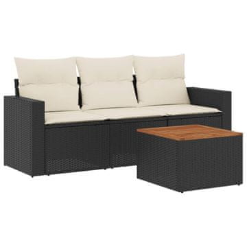 Vidaxl 4-dijelni set vrtnih sofa od poliratana s jastucima crni
