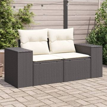 Vidaxl Vrtna sofa s jastucima, dvosjed, crna, poli ratan