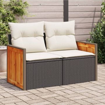 Vidaxl Vrtna sofa s jastucima, dvosjed, crna, poli ratan