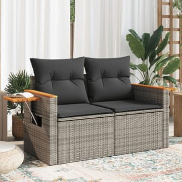 Vidaxl Vrtna sofa s jastucima, dvosjed, siva, poli ratan
