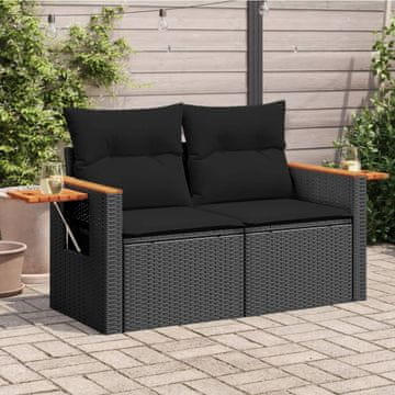 Vidaxl Vrtna sofa s jastucima, dvosjed, crna, poli ratan