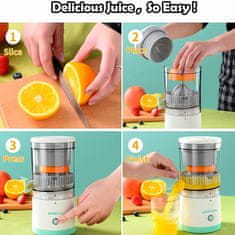 Netscroll Prijenosni sokovnik i cjedilo za citruse i voće, USB punjenje, brzo cijeđenje, lako čišćenje, 400 ml kapacitet, ProJuicer