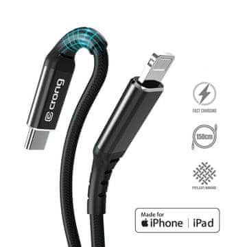 Crong Armor Link - USB-C kabel za brzo punjenje Lightning MFi 150 cm (crni)