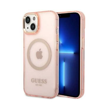 Guess zlatna obrisna prozirna MagSafe maskica - za iPhone 14 Plus (roza)