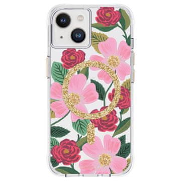 Rifle Paper Prozirna papirna futrola za MagSafe - maskica za iPhone 14 / iPhone 13 sa zlatnim ukrasom (ružičnjak)