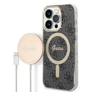 Guess Bundle Pack MagSafe 4G - MagSafe iPhone 14 Pro maskica + punjač (crna/zlatna)