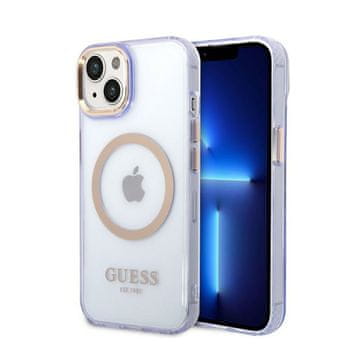 Guess zlatna obrisna prozirna MagSafe maskica - za iPhone 14 (ljubičasta)