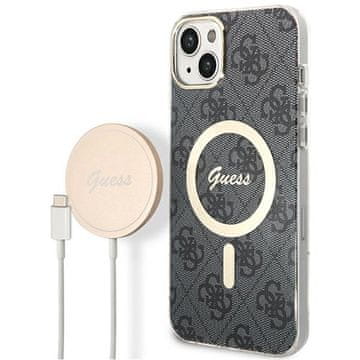 Guess Bundle Pack MagSafe 4G - MagSafe iPhone 14 Plus maskica + punjač (crna/zlatna)