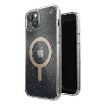 Speck Presidio Perfect-Clear sa šljokicama + MagSafe - maskica za iPhone 15 Plus / 14 Plus s MICROBAN premazom (prozirna / zlatna šljokica)