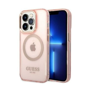Guess zlatna obrisna prozirna MagSafe maskica - za iPhone 14 Pro (roza)