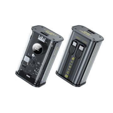 Wekome WP-345 Vanguard serija - Power bank 10000mAh brzo punjenje s ugrađenim USB-C i Lightning PD 20W + QC 22.5W kabelom (crna)