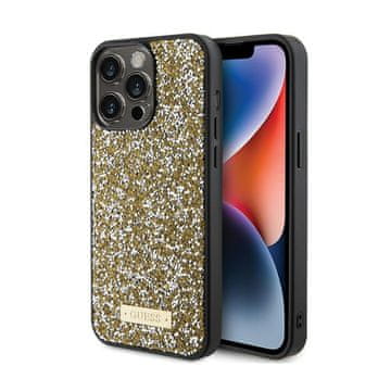Guess metalni logo s uzorkom rhinestonea - maskica za iPhone 15 Pro (žuta)