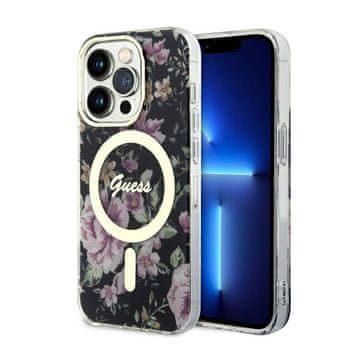 Guess Flower MagSafe - maskica za iPhone 14 Pro (crna)