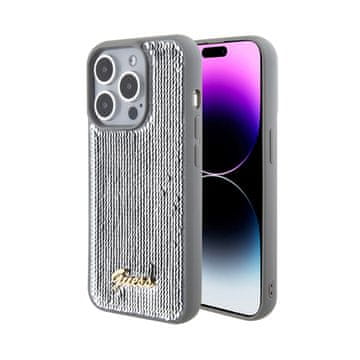 Guess metalna maskica sa šljokicama i natpisima - za iPhone 15 Pro (srebrna)