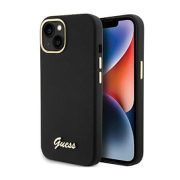 Guess silikonska maskica s metalnim logom i okvirom - iPhone 15 (crna)